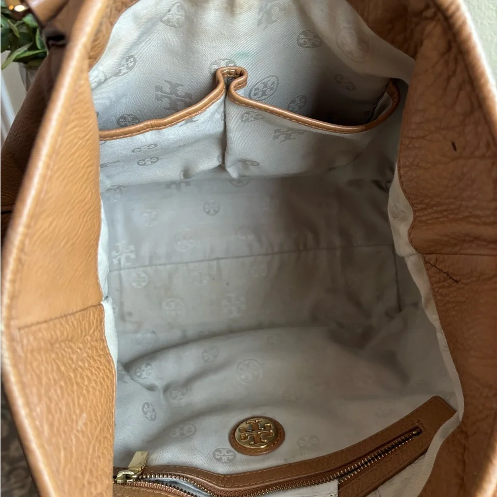 Tory Burch Tan Leather Hobo with Logo Medallion